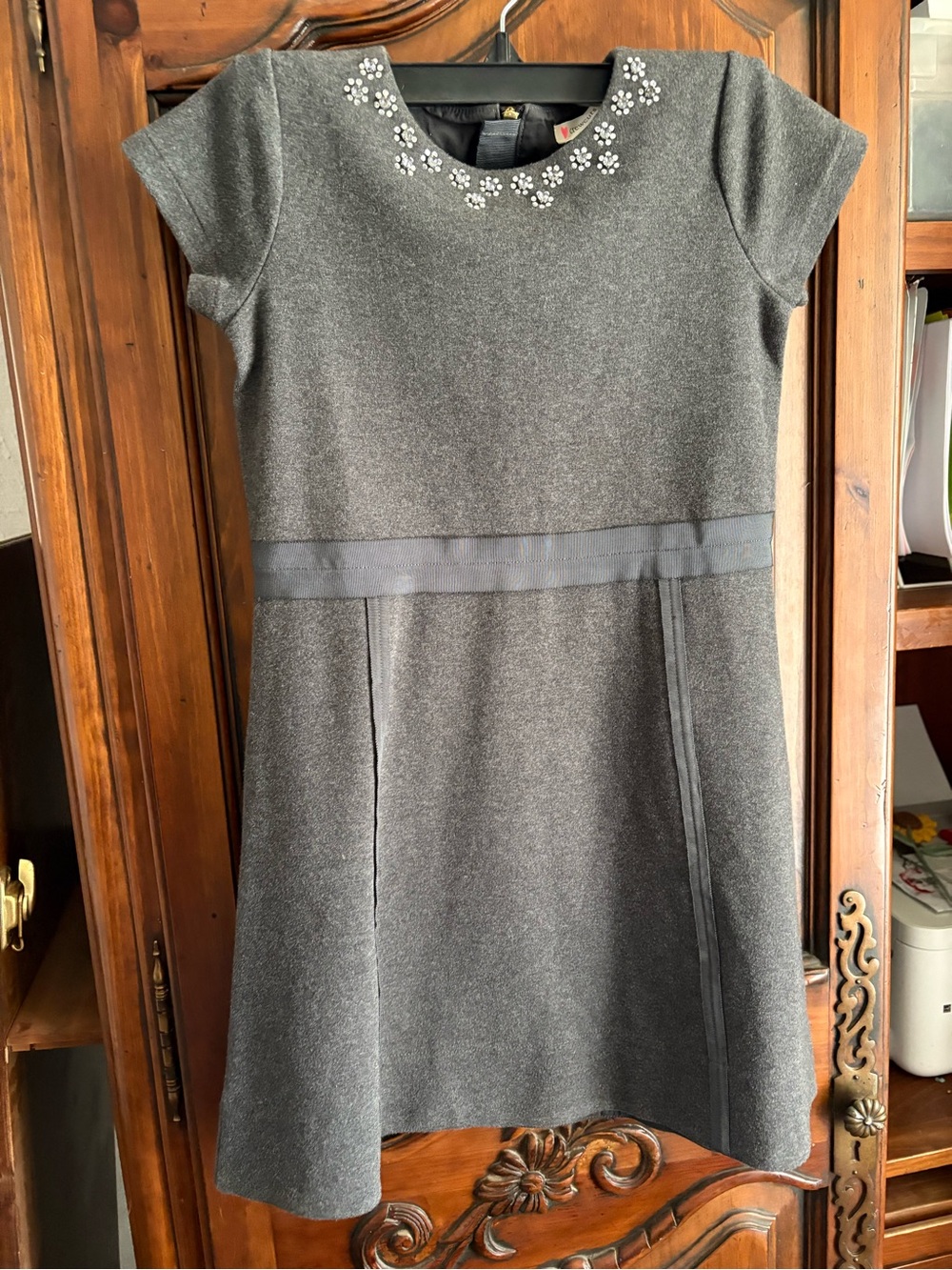 J Crew Crewcuts Girls Embellished Neck Gray Knit Dress
